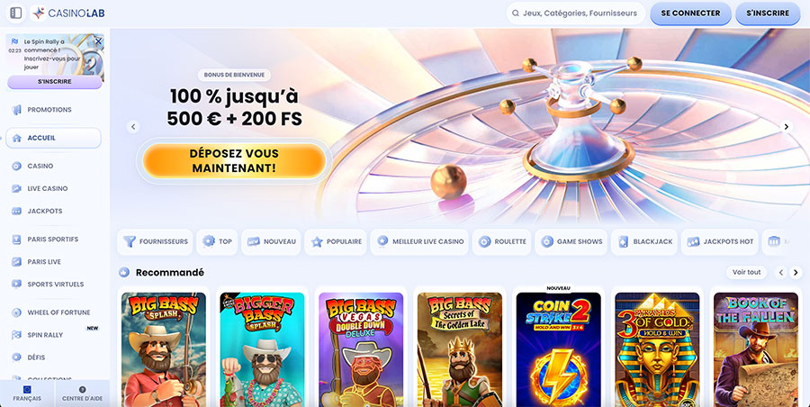 La page d'accueil casinolab accueil