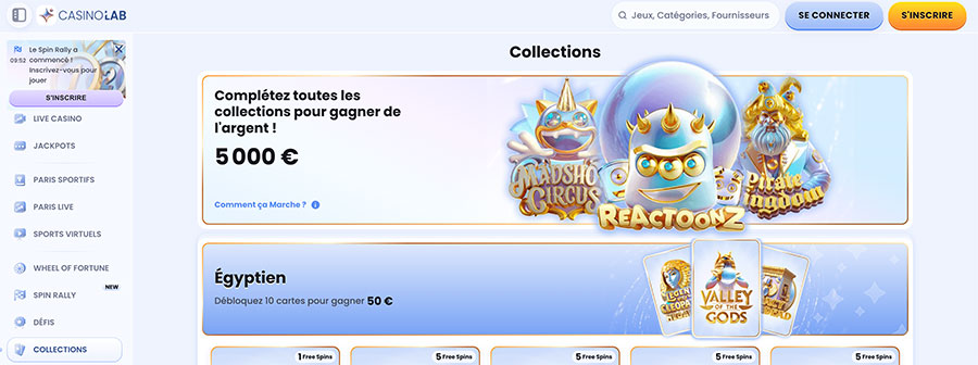 La page des collections casinolab collections